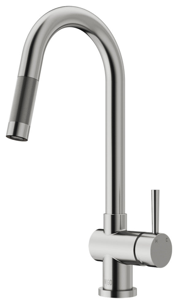 VIGO Gramercy 17" H Single Handle Pull-Down Sprayer Kitchen Faucet, Stainless Steel, No Sensor, Without Extras