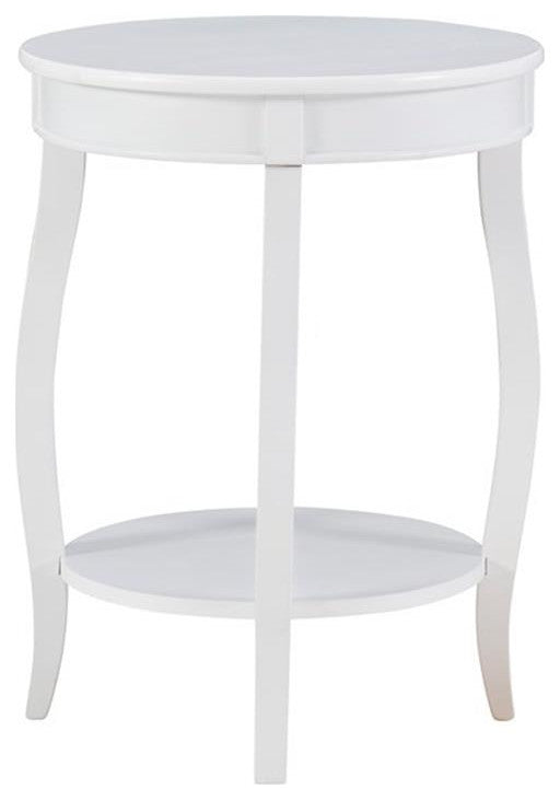 Linon Wren Round Wood End Table with Shelf in White