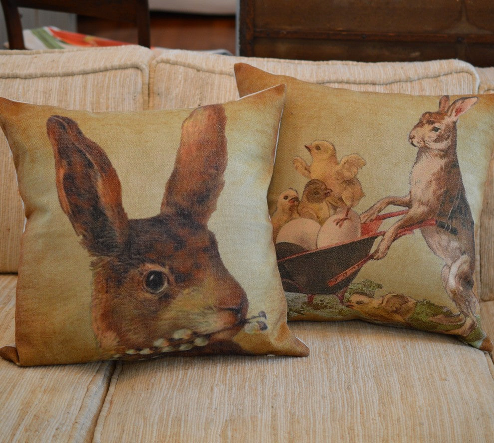 Bunny with Willow Twig Throw Pillow Cover 14"x14"