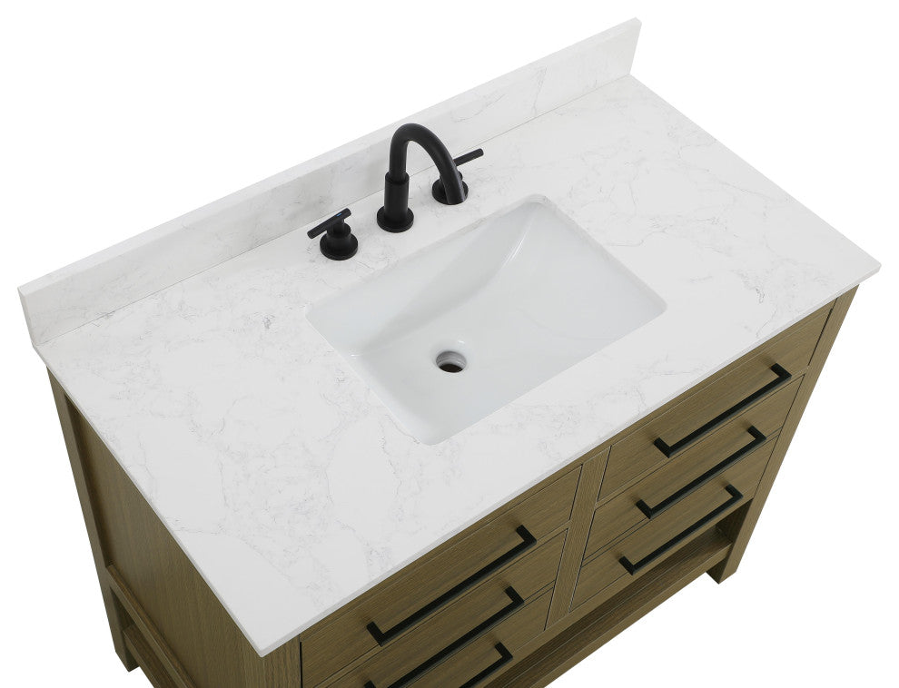 Home Living 42" Single Bathroom Vanity, Chestnut Brown With Backsplash