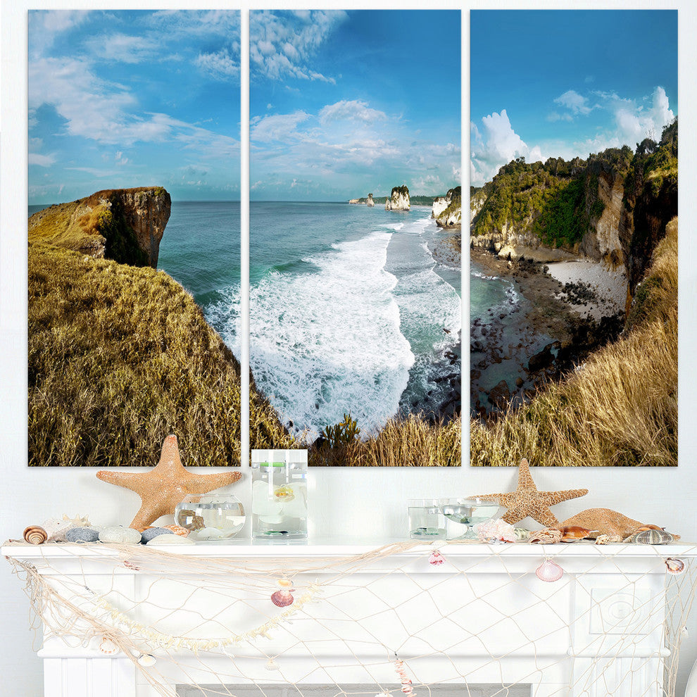 "Rocky Beach on the Sumba Island" Metal Wall Art, 3 Panels, 36"x28"