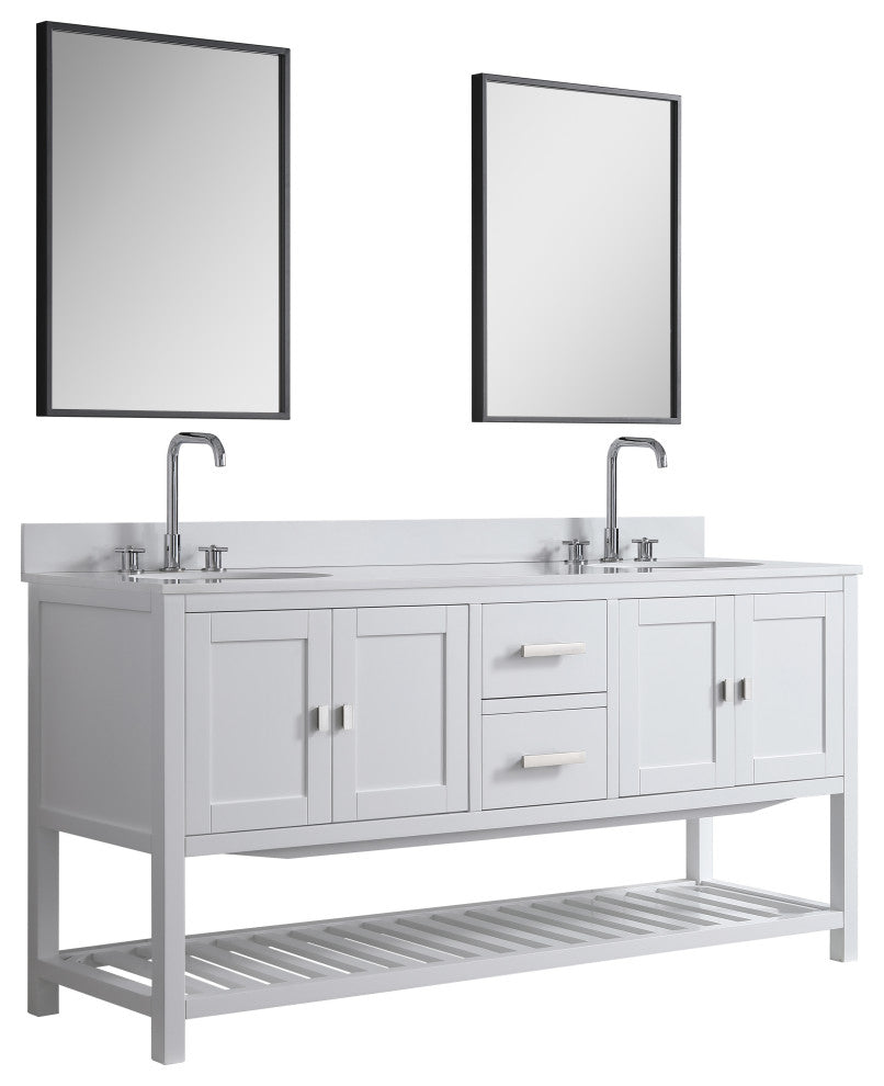 Monaco Bathroom Vanity Base Cabinet Without Top, White, 72", Double Sink