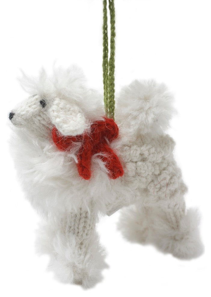 Hand-Knit White Poodle Christmas Ornament