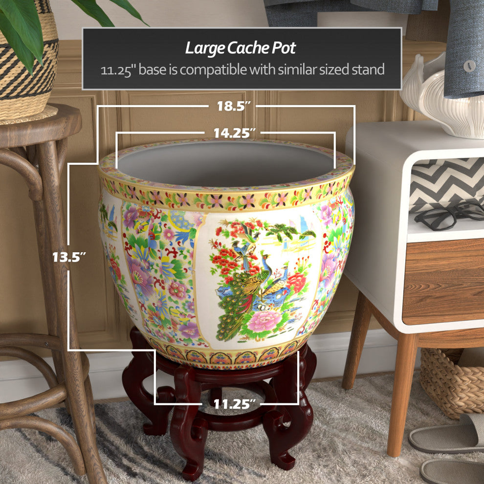 18" Satsuma Birds and Flowers Porcelain Fishbowl