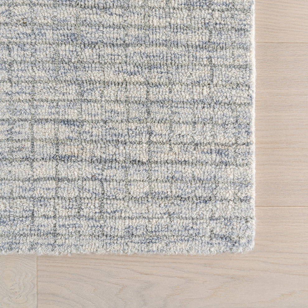 Melrose Checked Wool Area Rug, Light Blue & Grey 3' x 5'