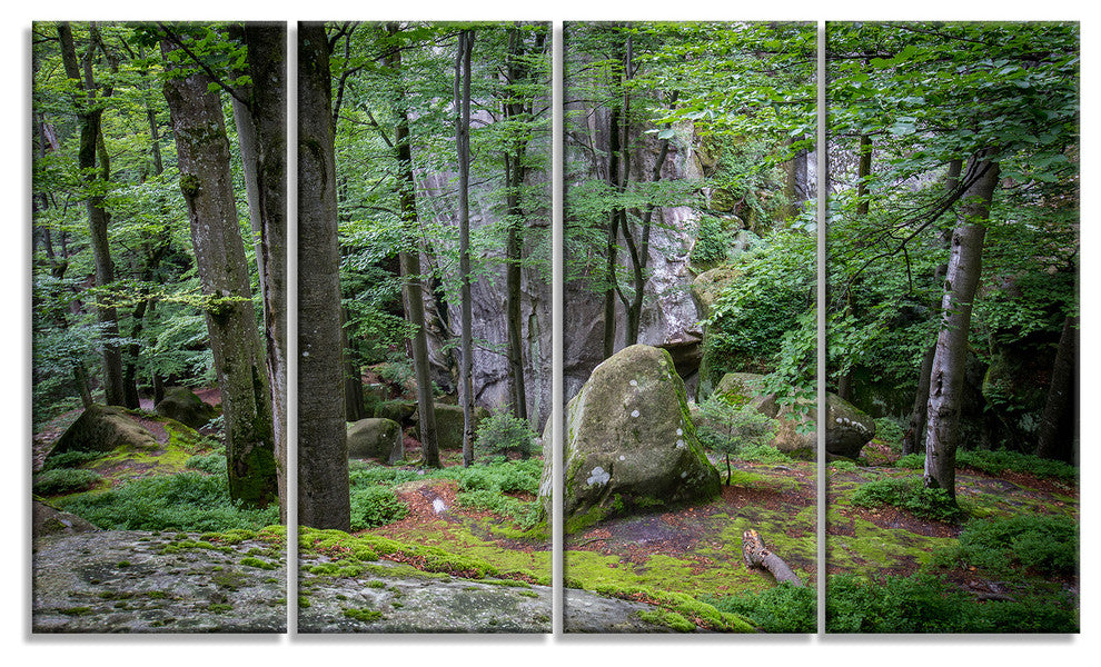 "Dense Moss Forest in Green" Landscape Art Print Canvas, 4 Panels, 48"x28"