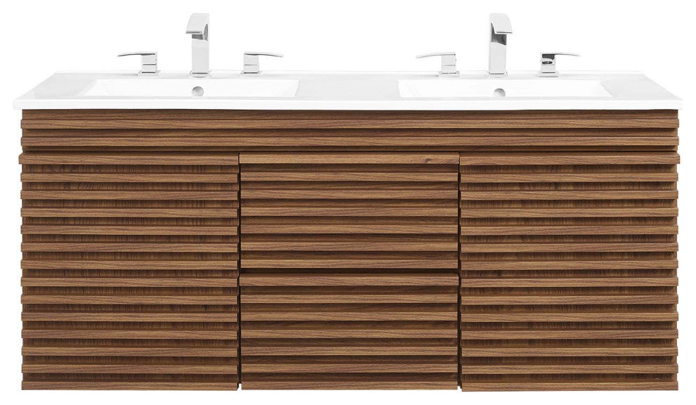 Render 48" Wall-Mount Bathroom Vanity, Walnut White