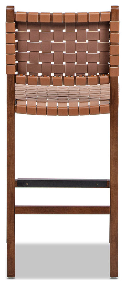 Andre 26" Woven Faux Leather Counter Stool, Pecan Brown