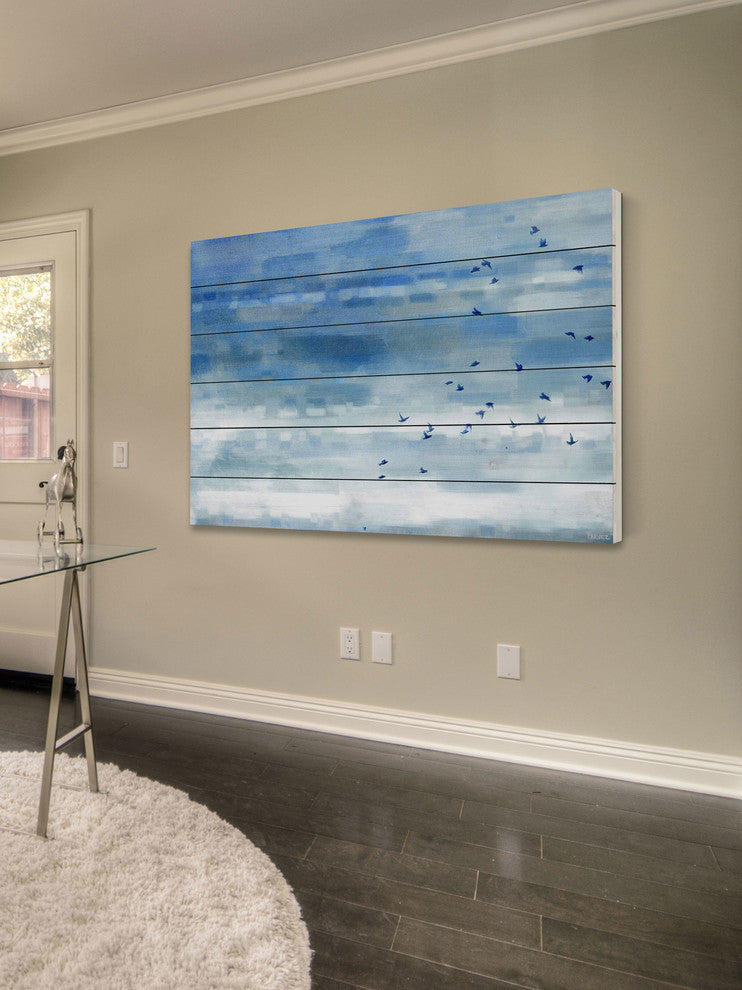 "Blue Sky Birds" Wall Art on Wood, 60"x40"