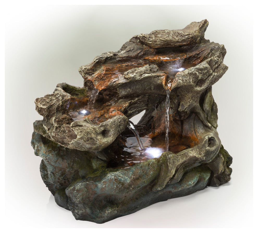 Alpine 3 Tier Rainforest Tabletop Fountain With LED Lights, 10"
