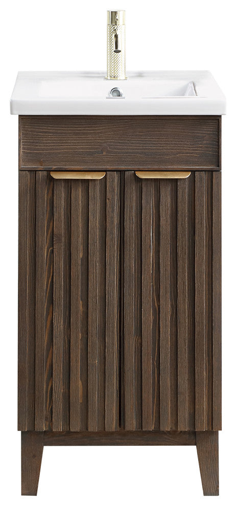 Palos Bathroom Vanity, Spruce Aged Brown, 18", Ceramic Top, No Mirror
