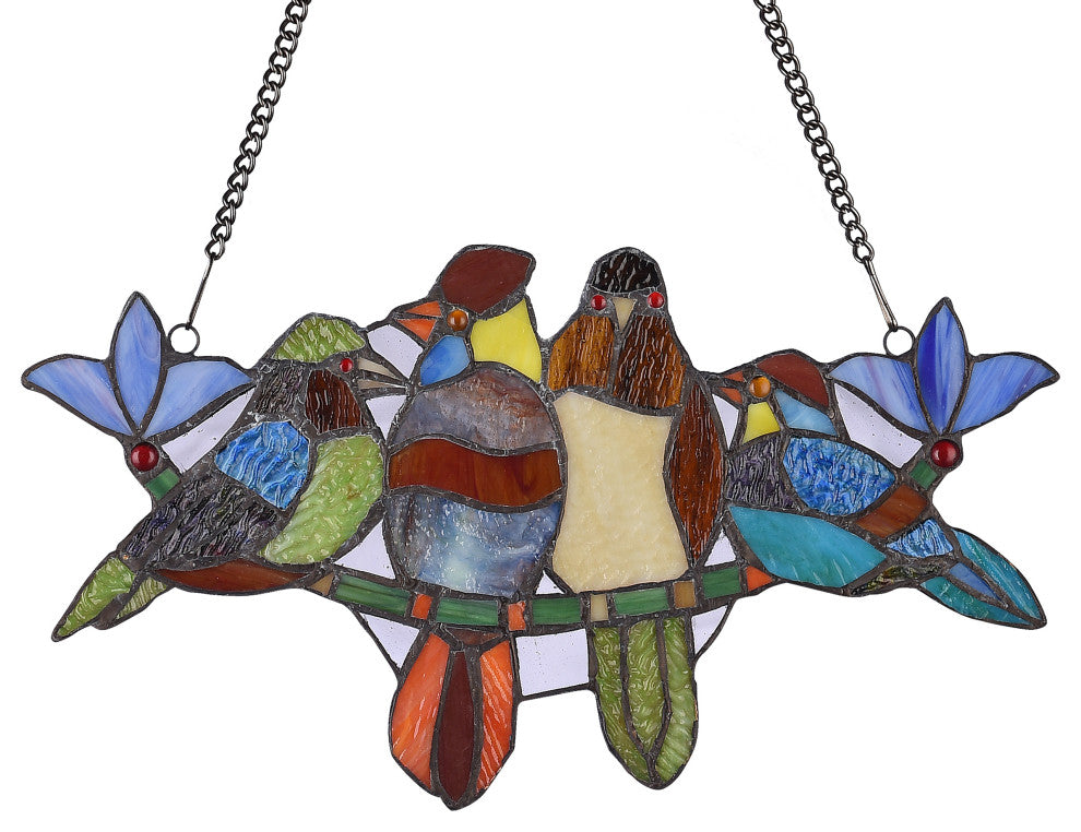 CHLOE Lighting Tropical Birds Tiffany Animal Design Window Panel 16"x9"