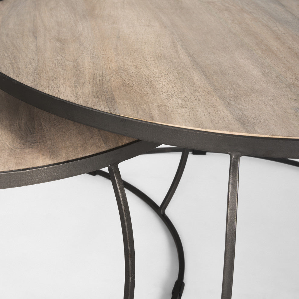 Clapp Round Light Brown Nesting Coffee Tables, Set of 2