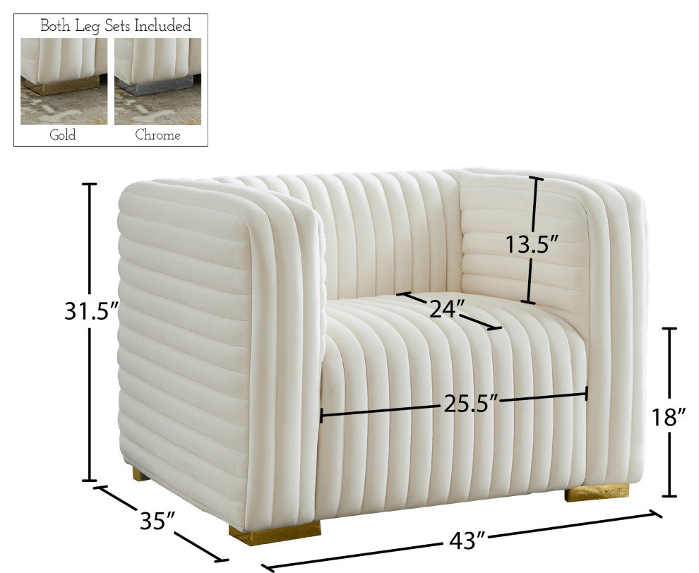 Ravish Velvet Upholstered Chair, Cream, Chair
