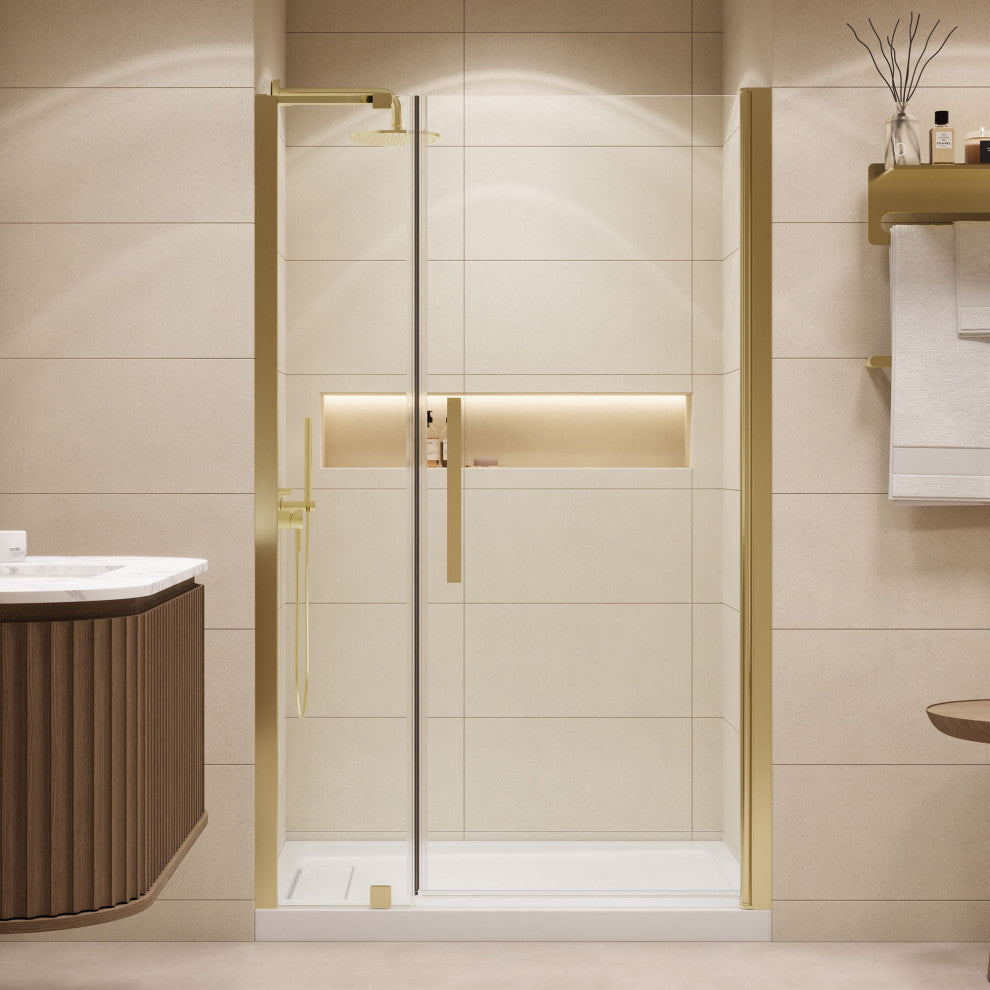 Pasadena 48"Wx36"Dx74 3/4"H Alcove Pivot Shower Kit Gold Base