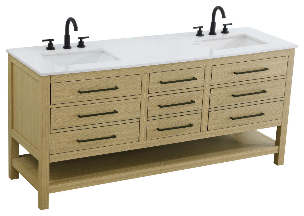 Home Living 72" Double Bathroom Vanity, Honey Brown