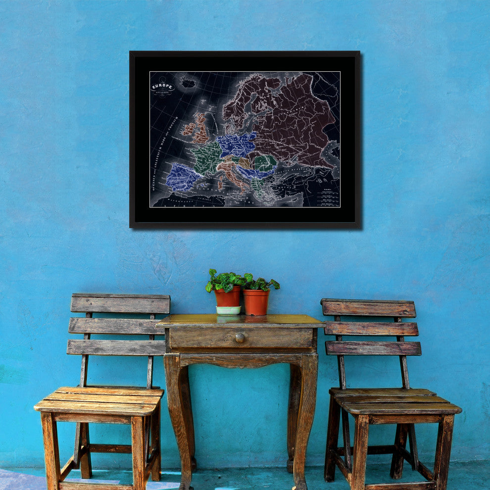 Ancient Europe Vintage Vivid Color Map Canvas, 28"x37"