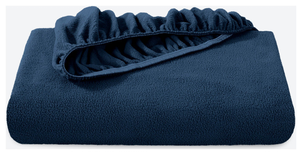 Bare Home Fleece Fitted Bottom Sheet, Dark Blue, Queen