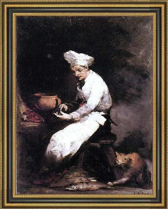 Theodule Ribot the Cook and the Cat Framed Premium Canvas Print, 21"x28"