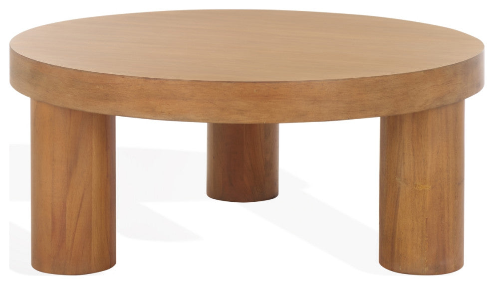 Safavieh Couture Bary Round 3 Leg Wood Coffee Table, Natural