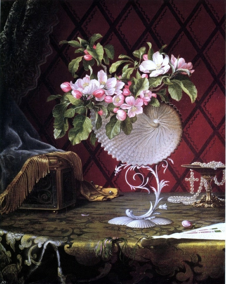 Martin Johnson Heade Still Life with Apple Blossoms in a Nautilus ShellPrint
