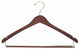Wooden Curved Suit Hanger With Locking Bar, Walnut/Brass Finish, Box of 100