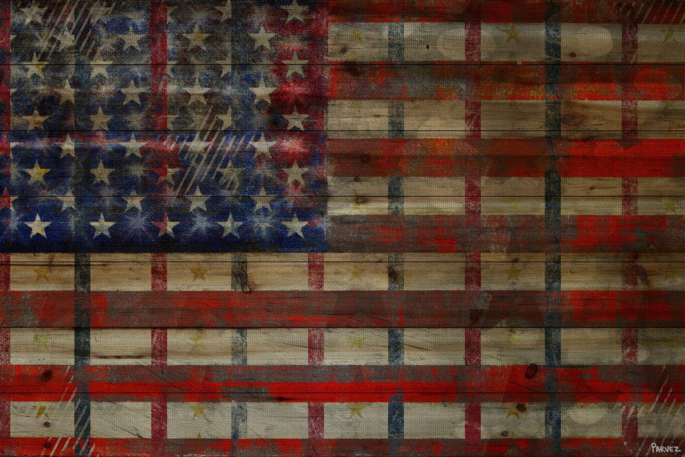 "Striped Flag" Print on Natural Pine Wood, 60"x40"