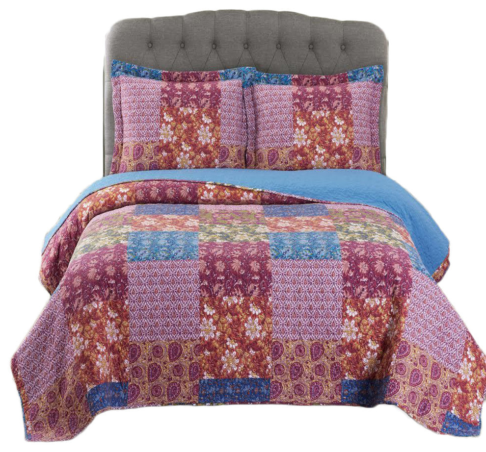 Kenzy Printed Microfiber Coverlet Set, Full/Queen