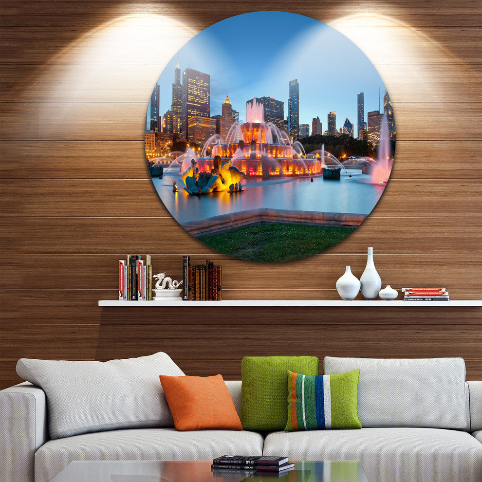 Colorful Buckingham Fountain, Cityscape Round Wall Art, 36"