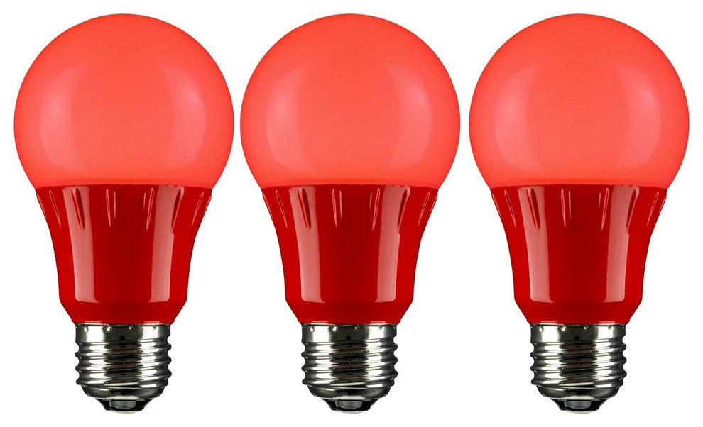 Pack of 3 Sunlite Led A Type Colored 3W Light Bulb Medium, E26, Base, Red