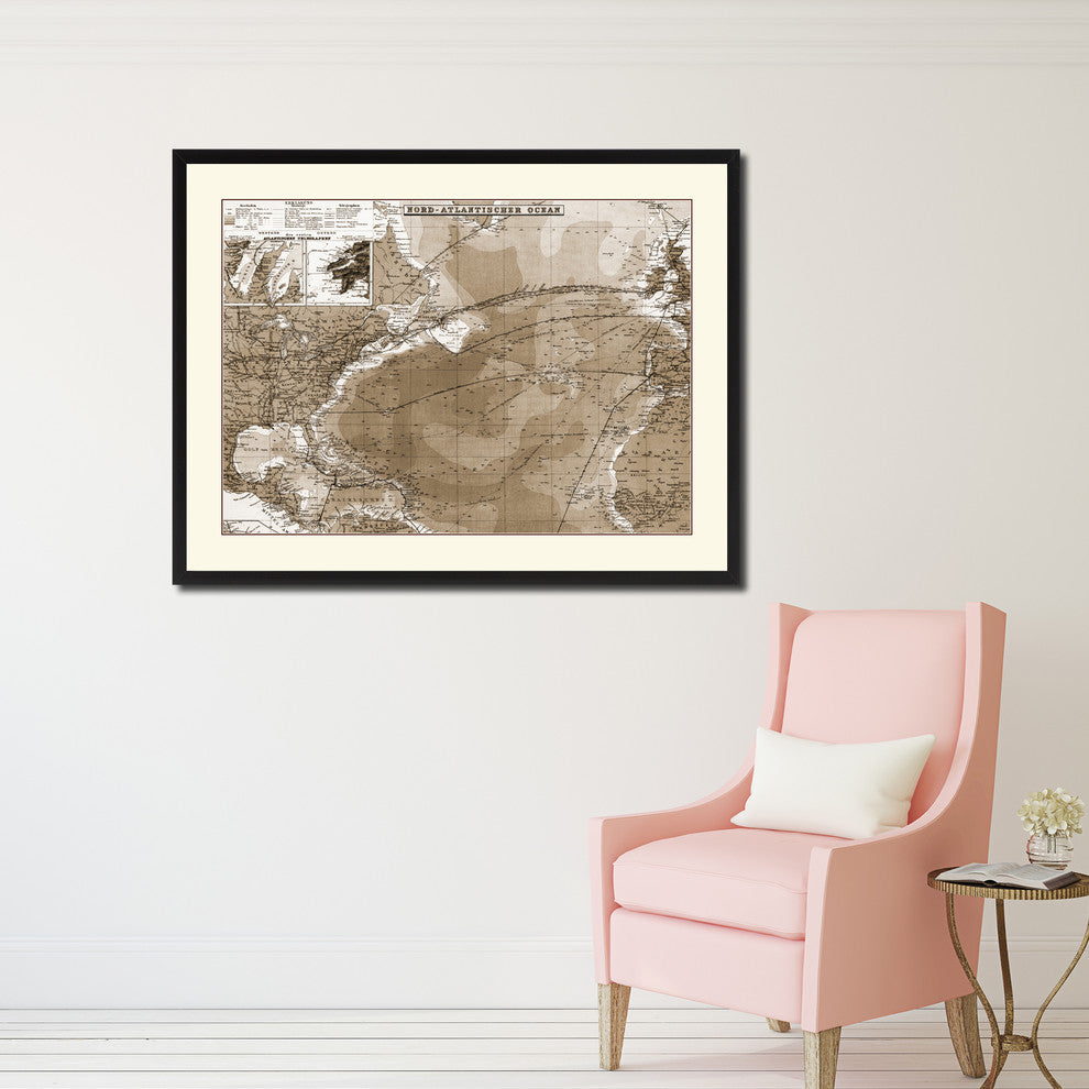 North Atlantic Telegraph Lines Stieler Vintage Sepia Map Canvas Print, 28"x37"