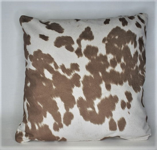 Cowhide Animal Fur Decorative Beige Ivory Throw Pillow, 18"x18"