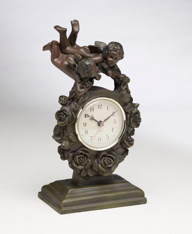Resin Table Clock, Green/Brown