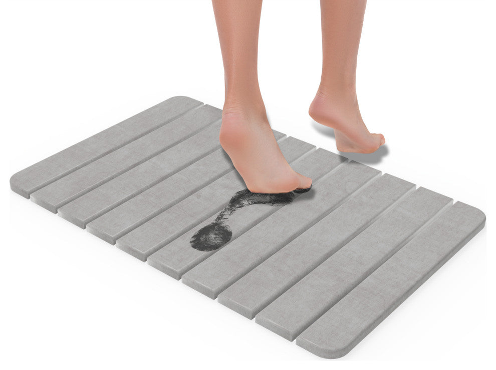 CastelloUSA Diatomite Quick-Dry Stone Bath Mat, 34"x21" , Large, Gray