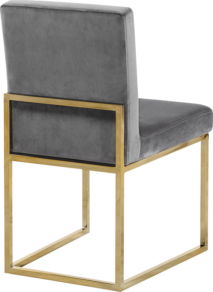 Giselle Velvet Dining Chairs, Set of 2, Gray, Gold Base