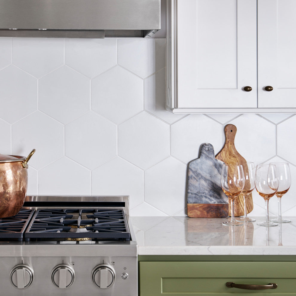 Textile Hex Porcelain Floor and Wall Tile, White