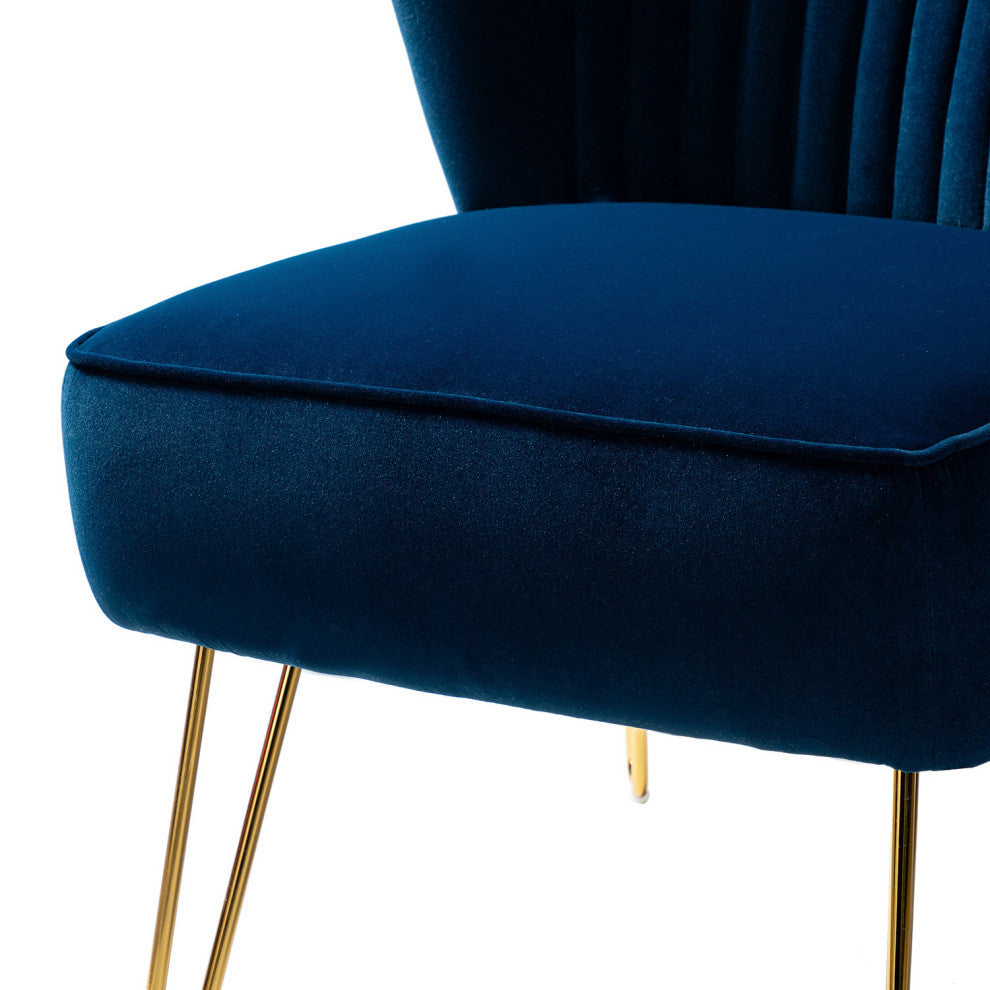 Tufted Side Chair With Golden Base, Navy