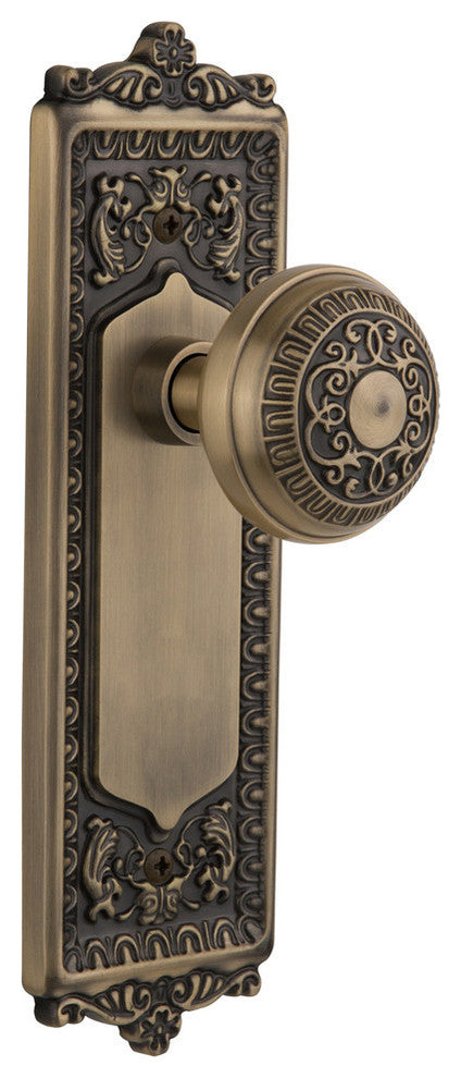 Egg & Dart Plate Privacy Egg & Dart Knob, Antique Brass, Antique Brass, Backset
