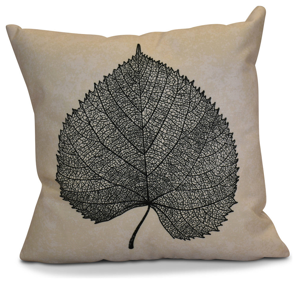 Leaf Study Floral Print Outdoor Pillow, Black, 20"x20"