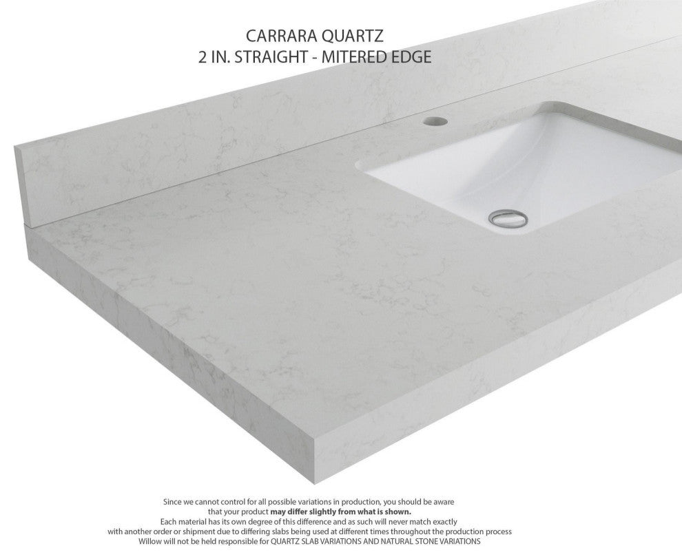 Paris 36" Left Offset Bathroom Vanity, Blue Heather 2" Carrara Quartz