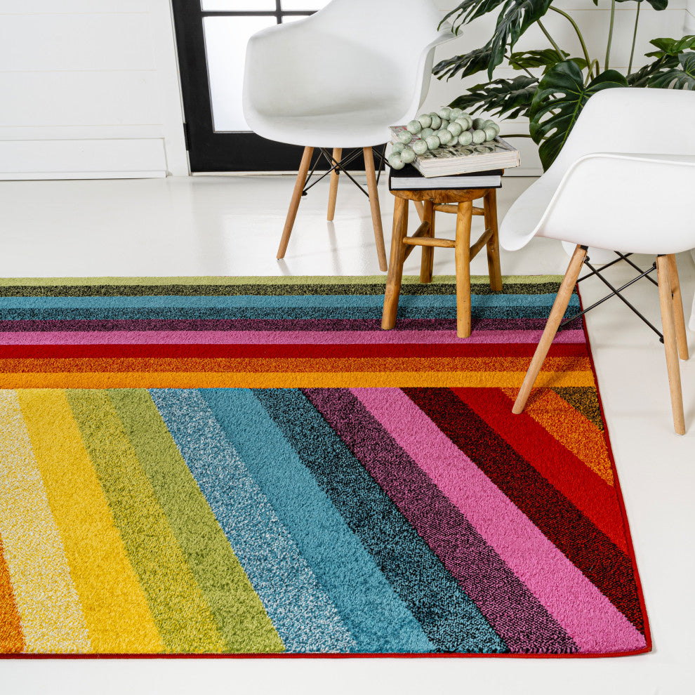 Retro Rainbow Contemporary Stripe Multi 4 ft. x 6 ft. Area Rug