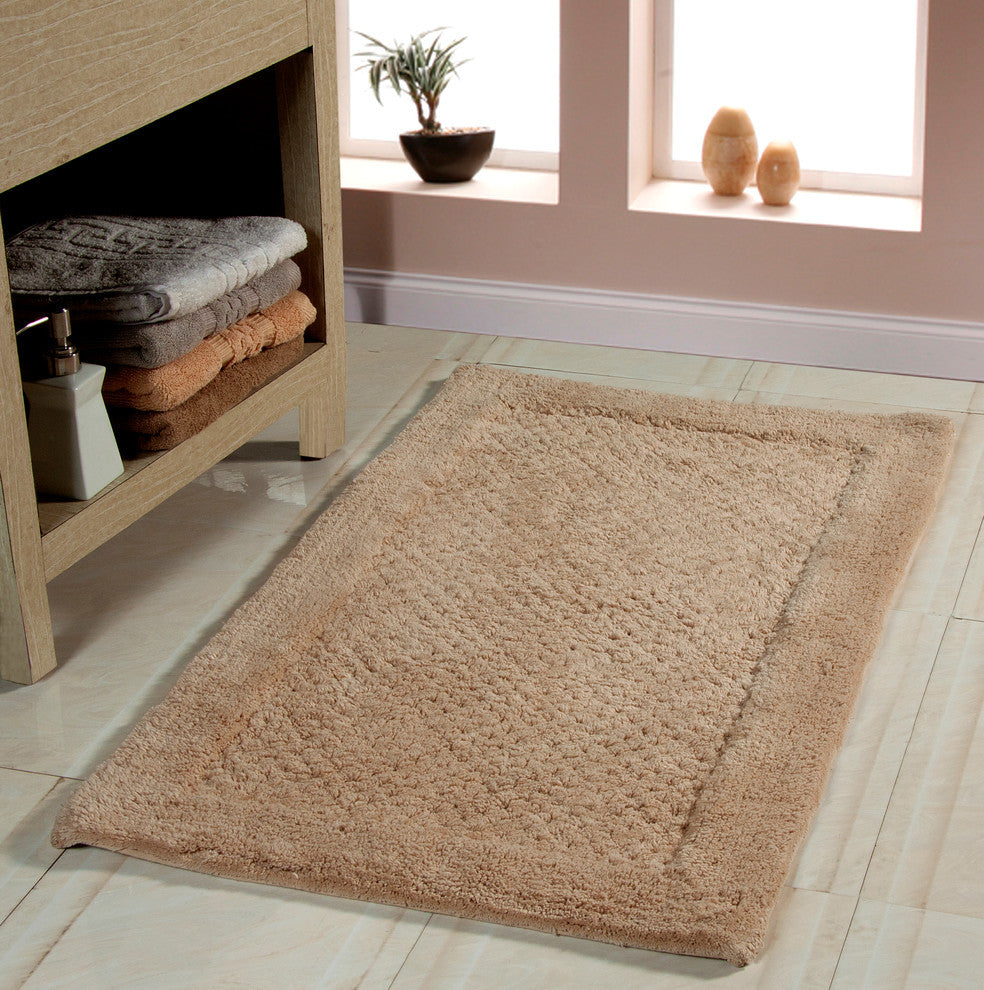 Bath Rug Cotton, 2 Piece Set, 34"x21" and 36"x24", Beige, GSF 180, Waffle
