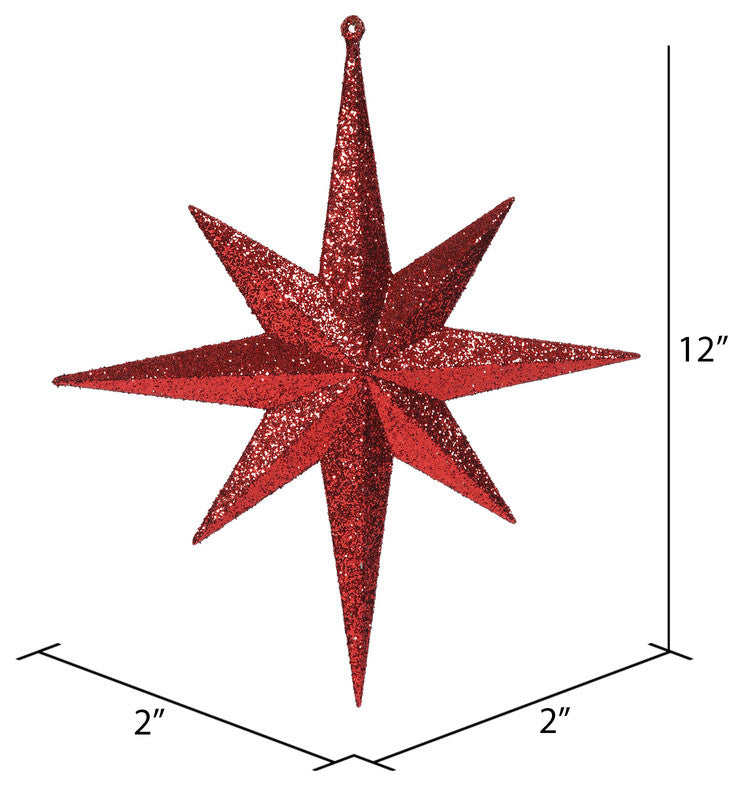 Vickerman M167403 12" Red Iridescent Glitter Star Christmas Ornament