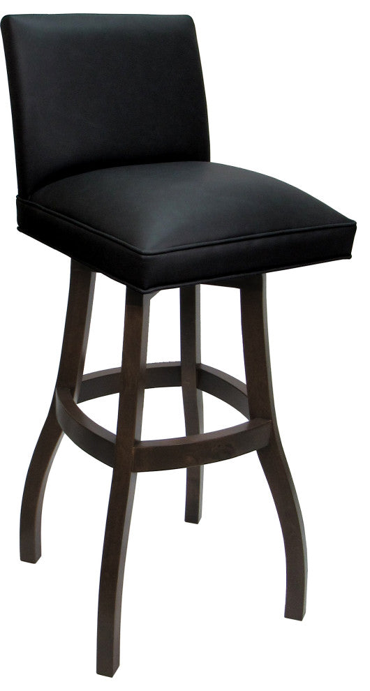 Swivel Wood Counter, Bar or Extra Tall Stool - Sommerville on S-Base, Black Vinyl - Dark Walnut, 34"