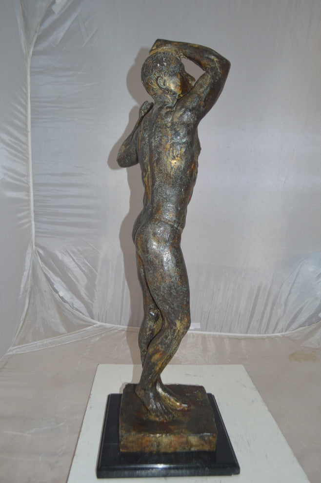 The Bronze Age Male bronze statue by Rodin replica -  Size: 12"L x 12"W x 36"H