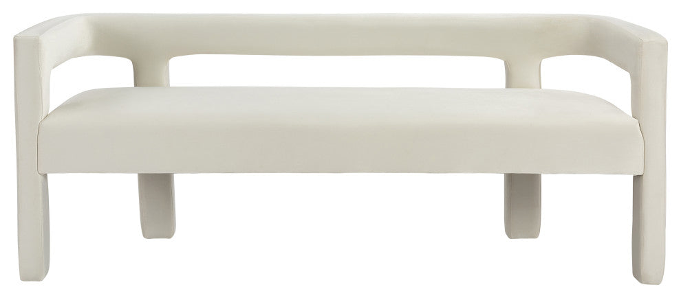 Athena Boucle Fabric Upholstered Bench, Cream, Velvet