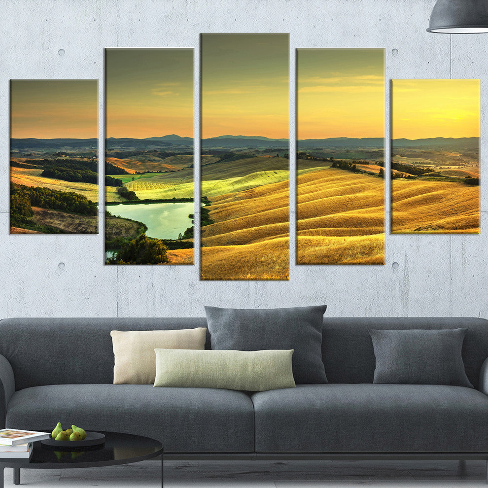 "Rural Landscape Italy Panorama" Landscape Wall Art Print, 5 Panels, 60"x32"