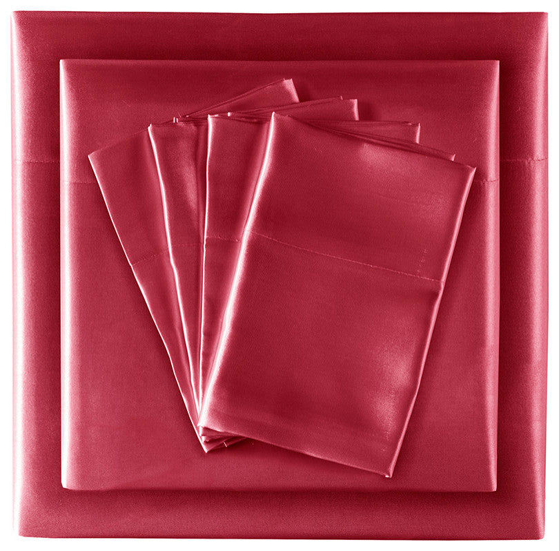 Madison Park Essentials Satin Luxury 6 PC Sheet Set, Red