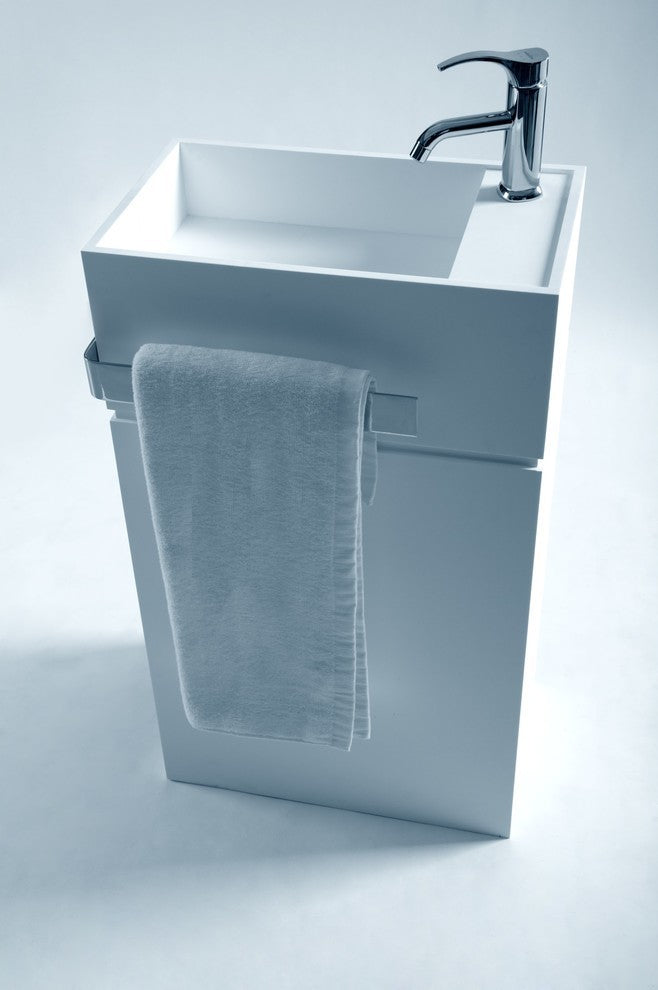 ADM Rectangular Freestanding Pedestal Sink With Black Inserts, White, 20", Matte