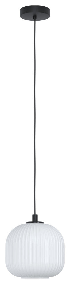 Mantunalle 1-Light Pendant, Black, White Ribbon Glass Shade